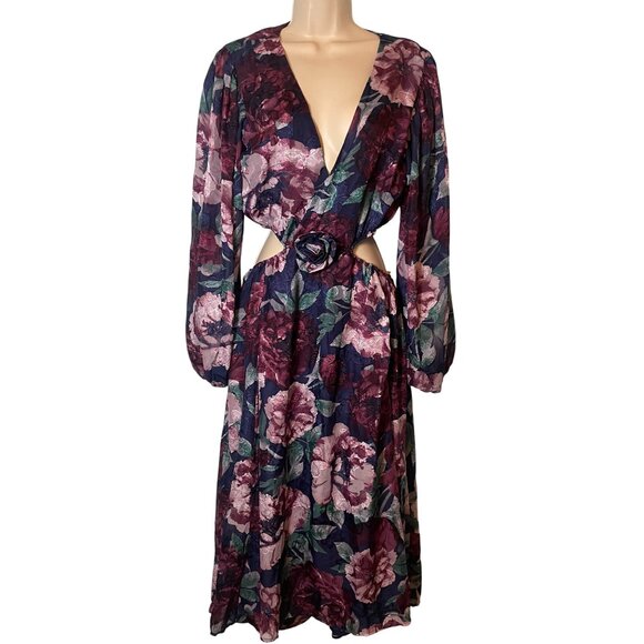 Lulus Dresses & Skirts - Lulus Women's Size Large Garden Gem Blue Floral Jacquard Cutout Midi Dress